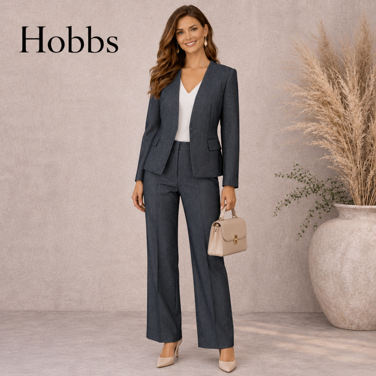 Hobbs Navy Pin Dot Open Wool Jacket UK 12