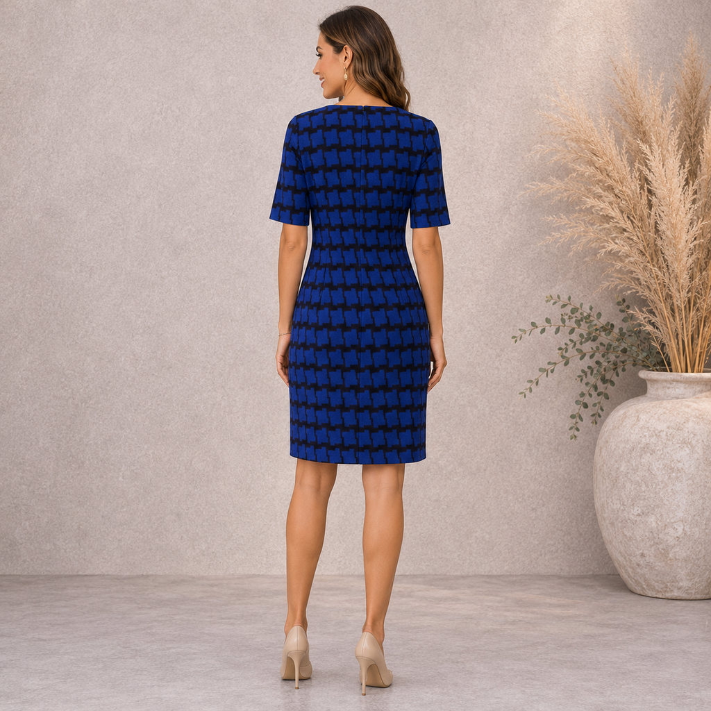 Hobbs Blue & Black Houndstooth Wool Dress UK 12
