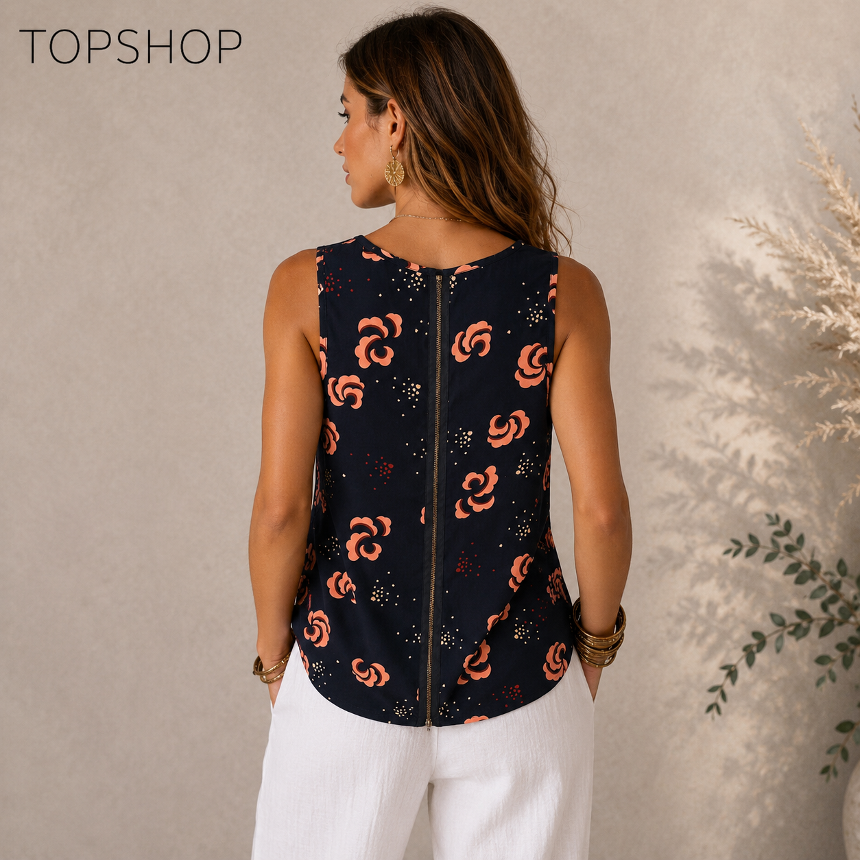 Topshop Silky Navy Racer Back Top  UK 10