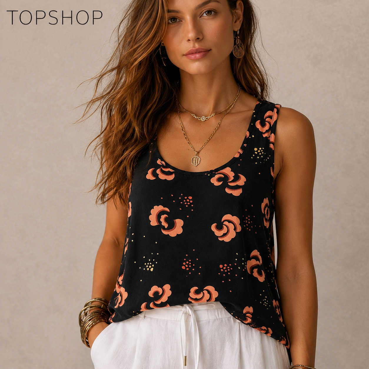 Topshop Silky Navy Racer Back Top  UK 10