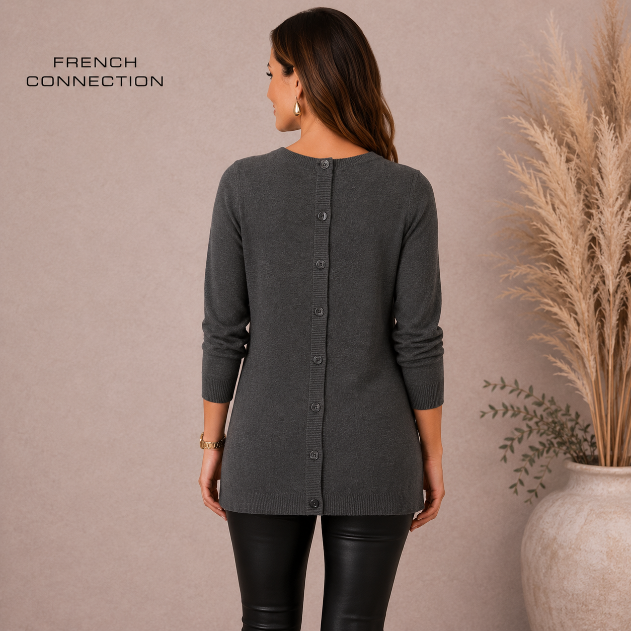French Connection Grey & Black Applique Jumper  UK 8
