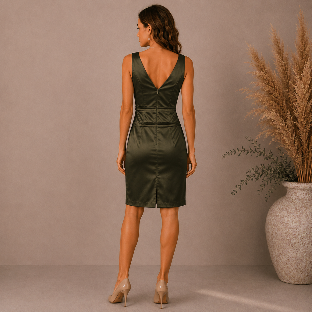 Fabrizio Lenzi Dark Green Stretch Satin Dress UK 8