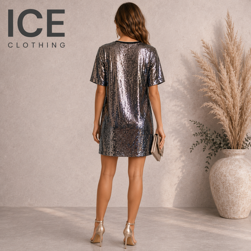 Ice Clothing Dark Grey Sequin Dress UK 10
