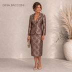 Gina Bacconi Dusky Mauve Jacquard Skirt Suit UK 14