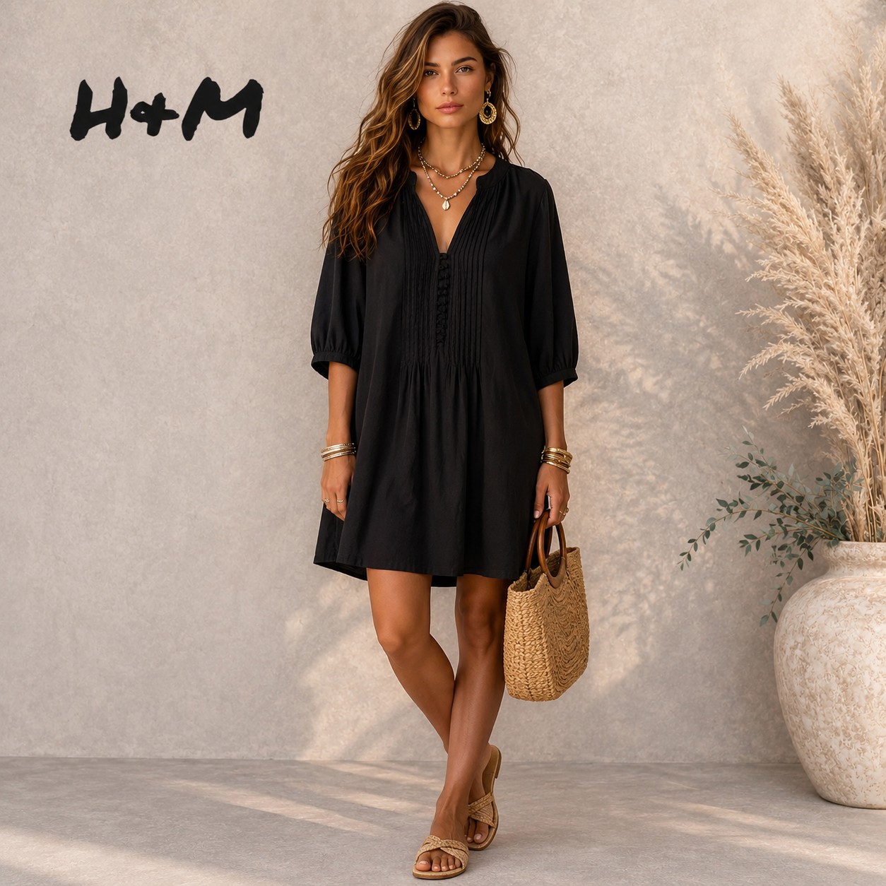 H&M Black Silky Tunic Dress UK 12