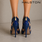 Halston Navy Blue Exotic Snakeskin Leather Heels Sandals UK 5