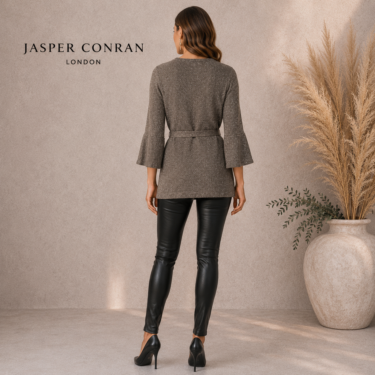 Jasper Conran Grey & Rose Gold Bell Sleeve Jumper UK 12