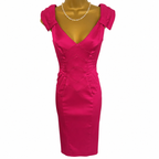 Karen Millen Cerise Pink Satin Bodycon Sleeveless Cocktail Dress Sexy UK 8