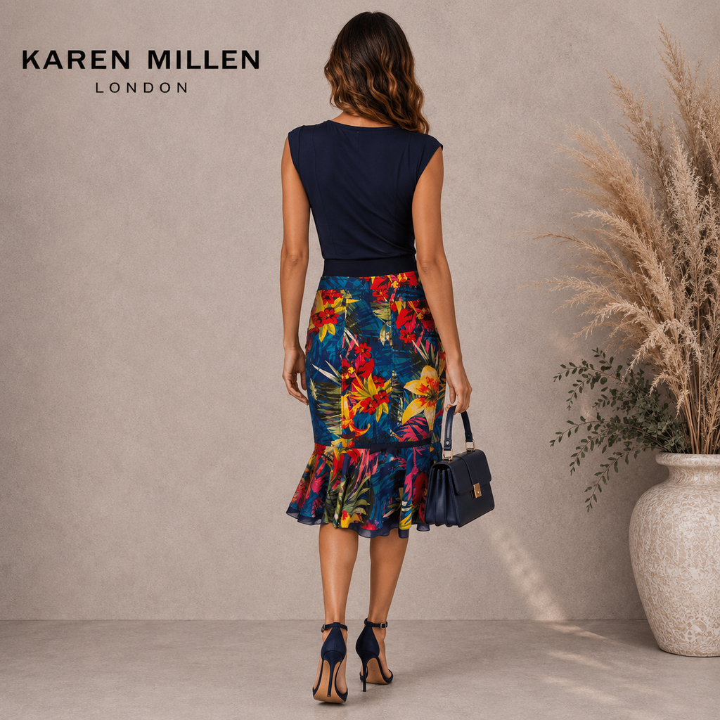 Karen Millen Multi Coloured Jungle Print Fishtail Skirt UK 8
