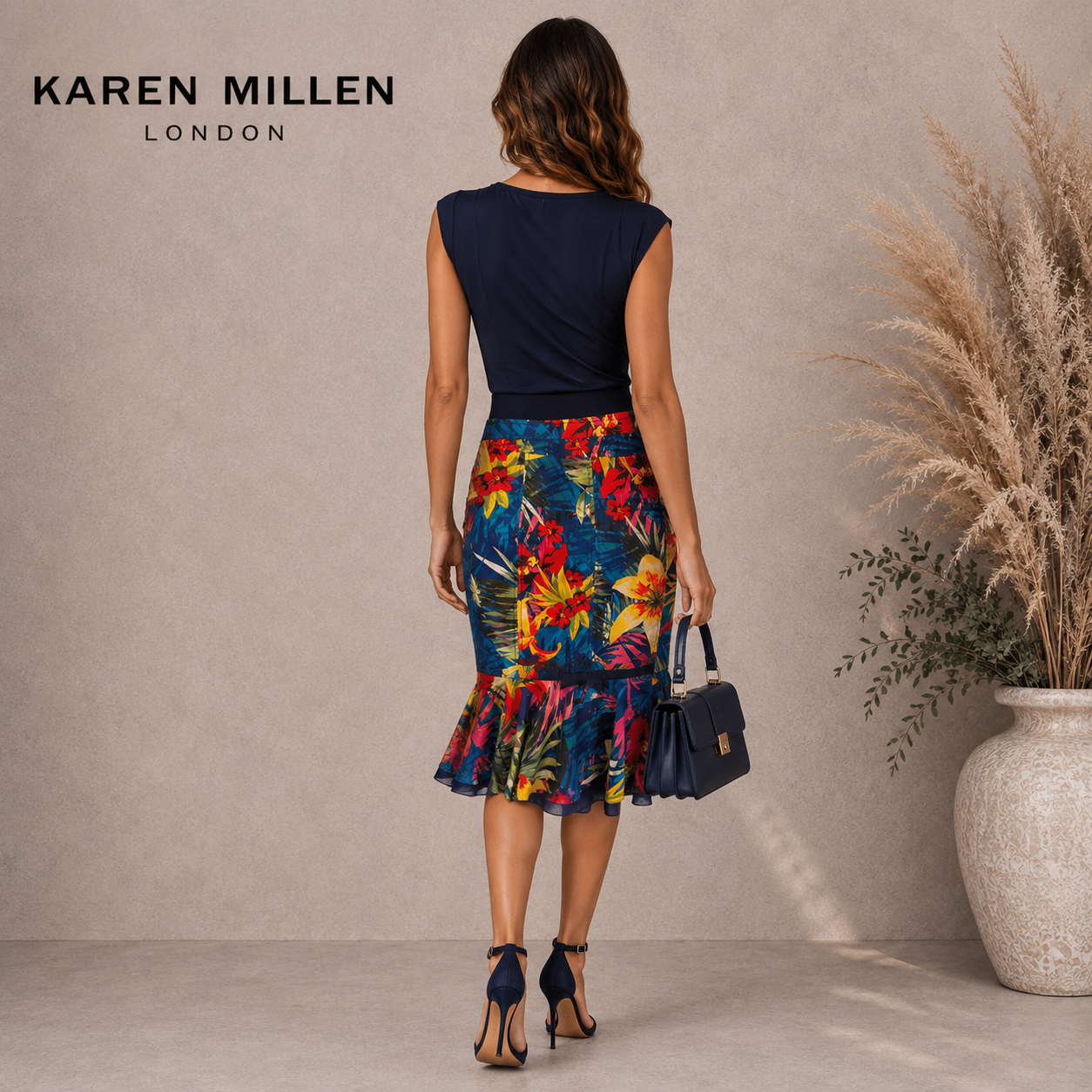 Karen Millen Multi Coloured Jungle Print Fishtail Skirt UK 8