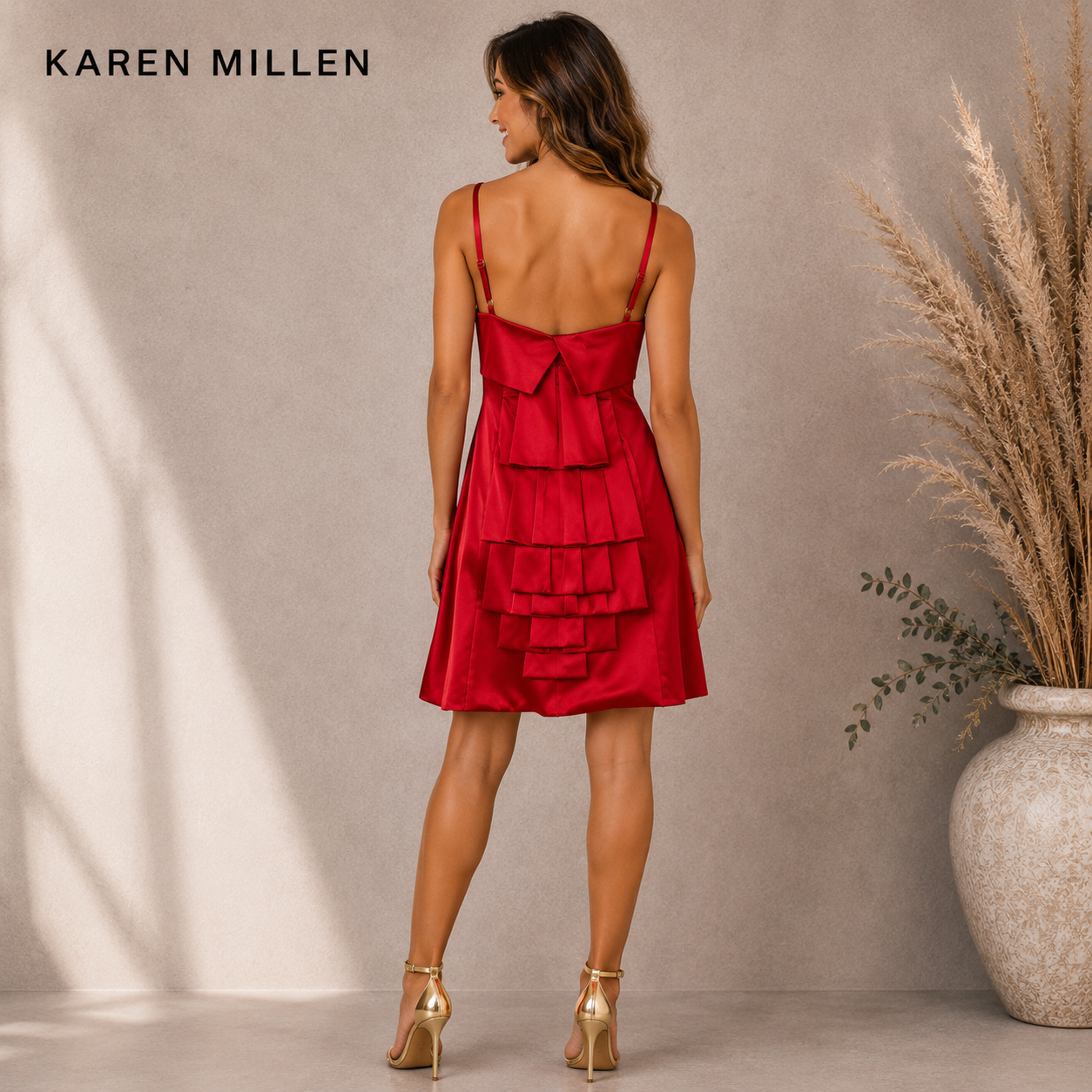 Karen Millen Red Satin Bubble Hem Dress UK 10
