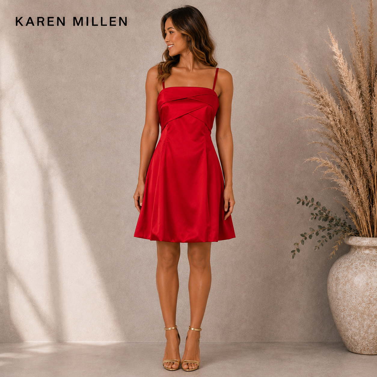 Karen Millen Red Satin Bubble Hem Dress UK 10
