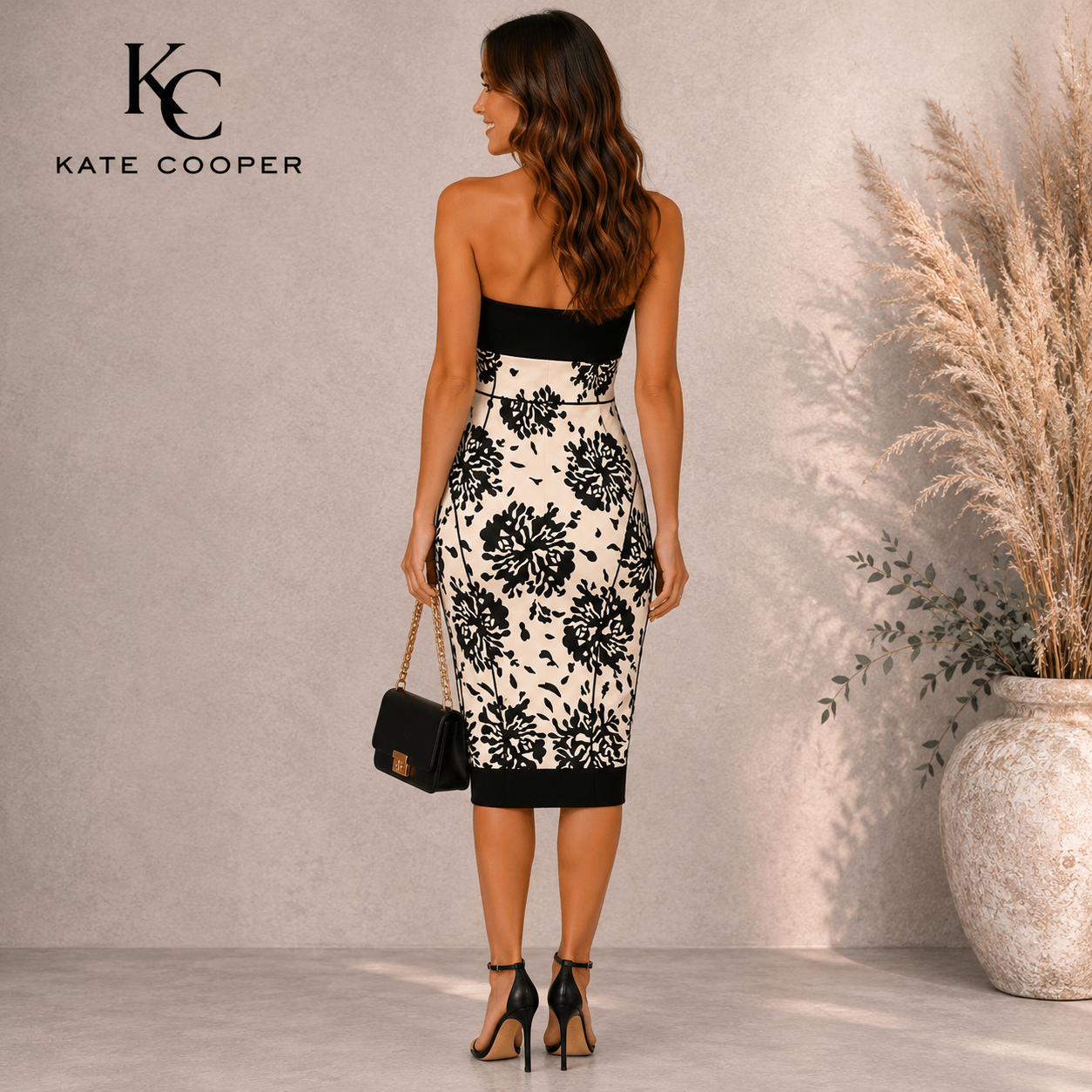 Kate Cooper Black White Scallop Satin Dress UK 8