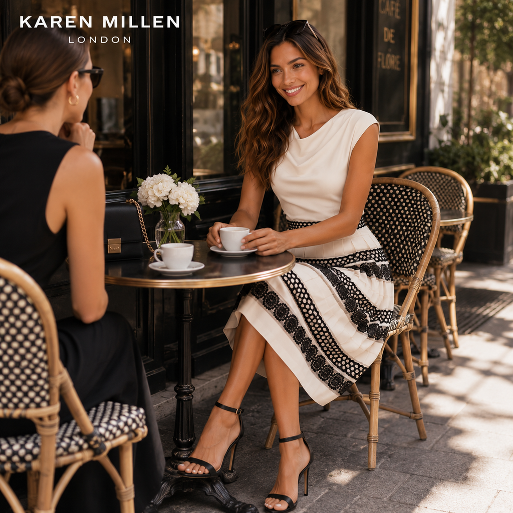 Karen Millen Black & White Embroidered Skirt UK 12