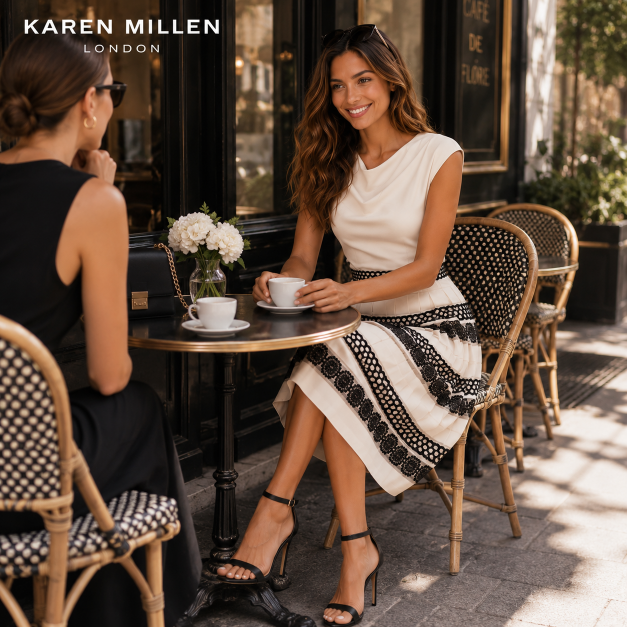 Karen Millen Black & White Embroidered Skirt UK 12