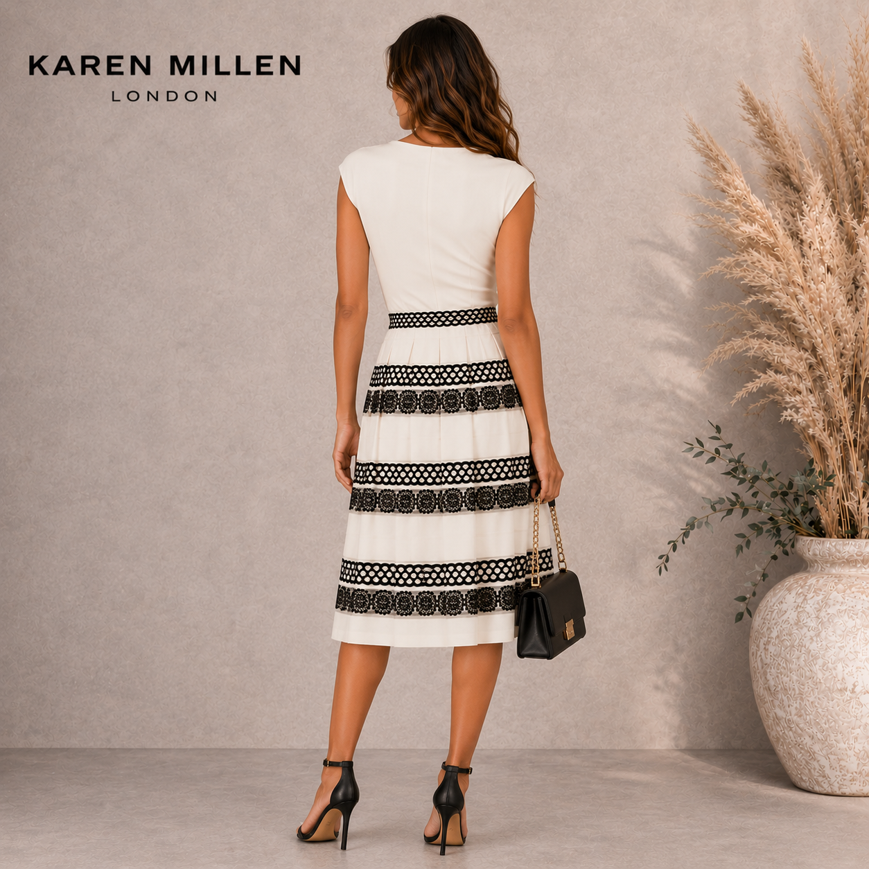 Karen Millen Black & White Embroidered Skirt UK 12