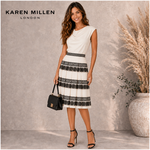 Karen Millen Black & White Embroidered Skirt UK 12