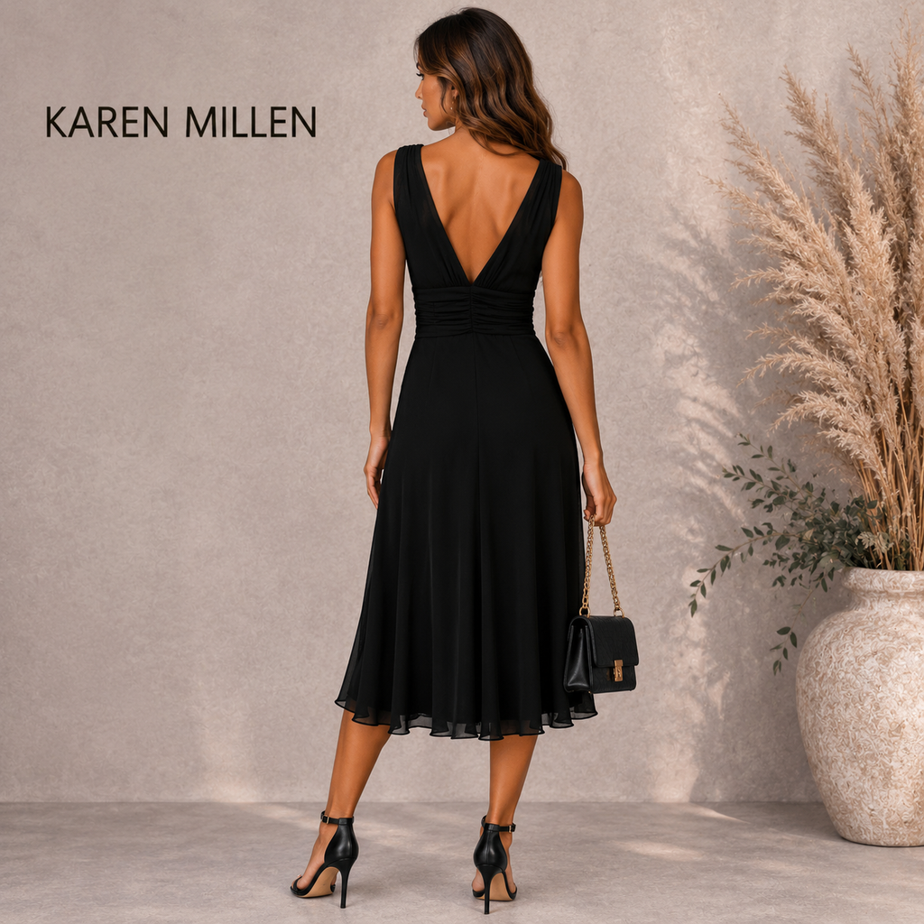 Karen Millen Black Silk Fit & Flare Dress UK 8