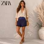 Zara Black Purple Cotton Crochet Shorts UK 10