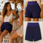Zara Black Purple Cotton Crochet Shorts UK 10