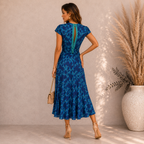 Libelula Blue Butterfly Silk Summer Slip Dress UK 14