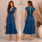 Libelula Blue Butterfly Silk Summer Slip Dress UK 14