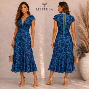 Libelula Blue Butterfly Silk Summer Slip Dress UK 14
