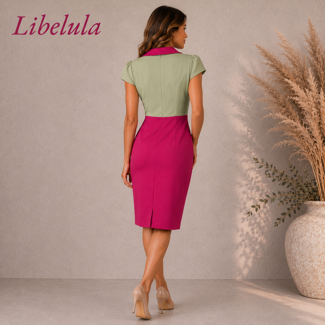Libelula Green & Fuchsia Pink Silk Dress UK 10