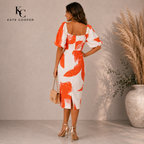 Mint Velvet Orange Cream Satin Puff Sleeve Dress UK 12