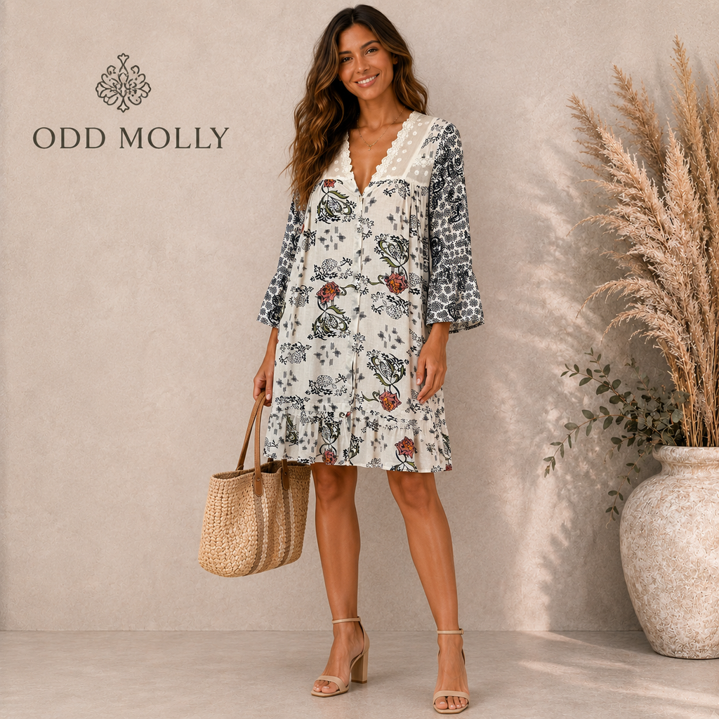 Odd Molly White Button Down Bell Sleeve Dress UK 10