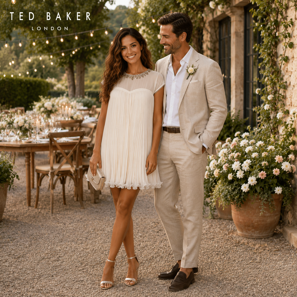 Ted Baker Cream Pleated Chiffon Beaded Dress UK 8