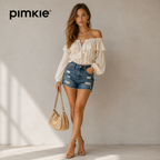 Pimkie Blue Denim High Waisted Frayed Shorts UK 8
