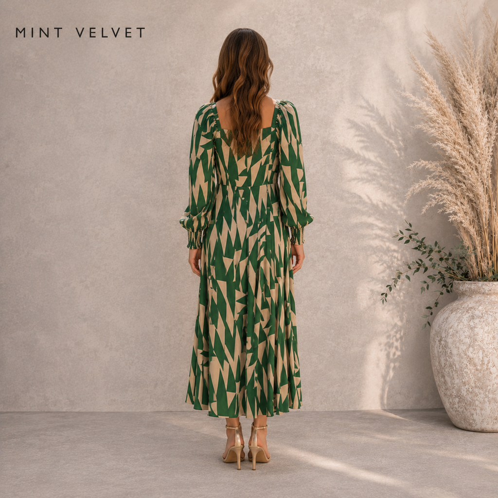 Mint Velvet Green & Cream Everly Dress UK 12