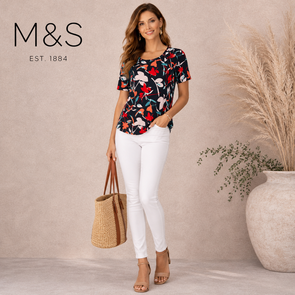 M&S Collection Multicoloured Floral Short Sleeve Top UK 8