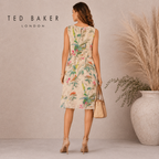 Ted Baker Cream Floral Silky Chiffon Floaty Dress  UK 12