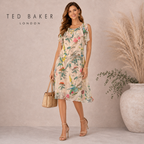 Ted Baker Cream Floral Silky Chiffon Floaty Dress  UK 12