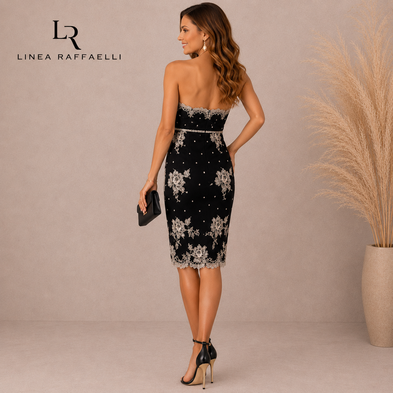 Linea Raffaelli Black Mesh Ivory Lace Silk Floral Dress UK 14