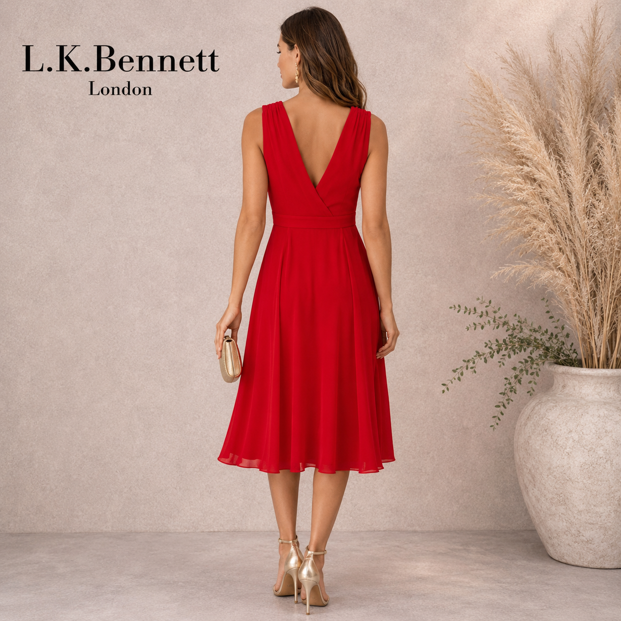 L.K. Bennett Red Silk Dress UK 10