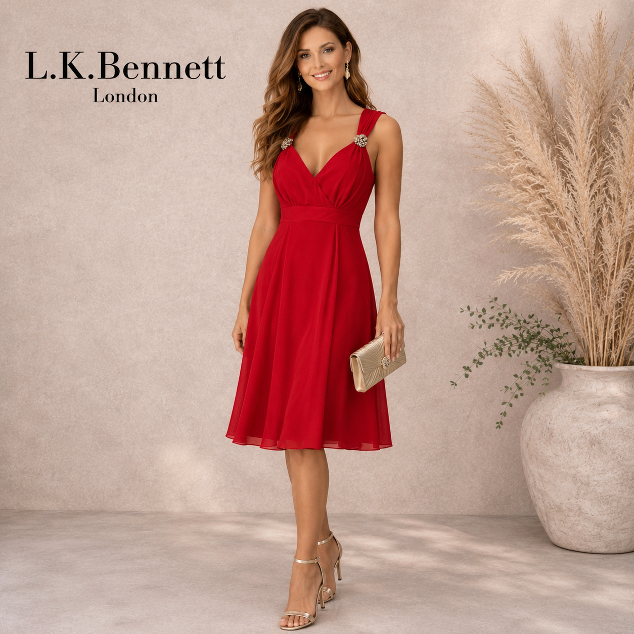 L.K. Bennett Red Silk Dress UK 10