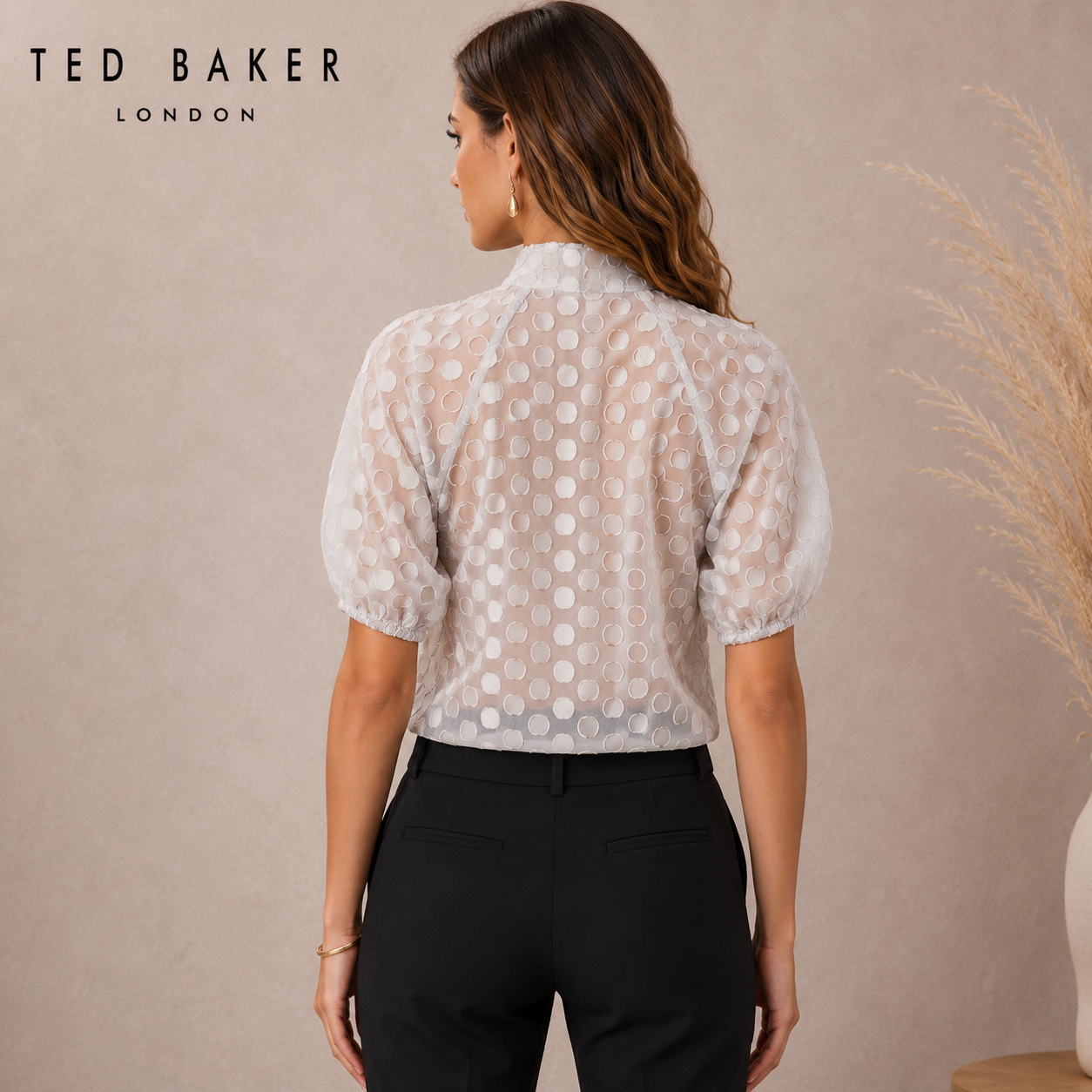Ted Baker Grey Organza Spot Top UK 8