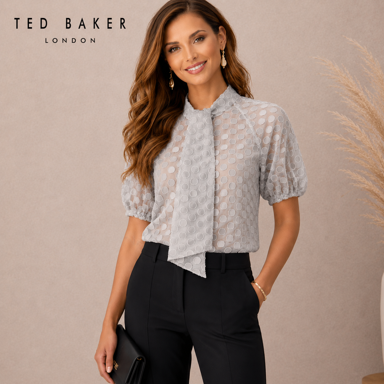 Ted Baker Grey Organza Spot Top UK 8