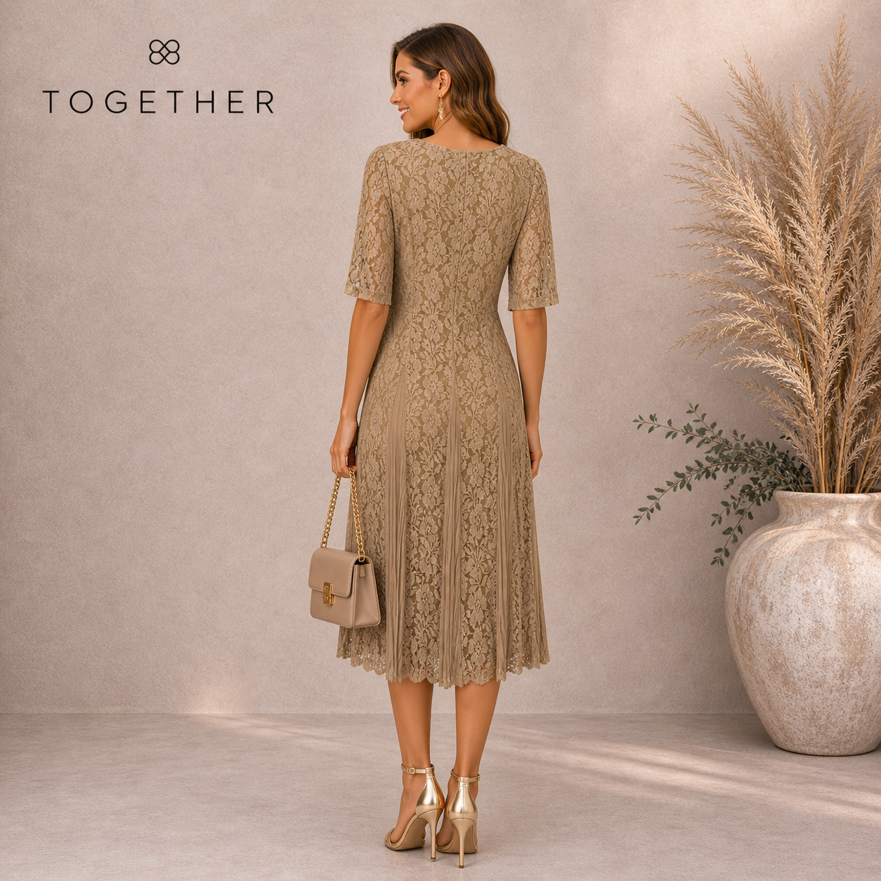 Together Vintage Sage Green Lace Dress  UK 14