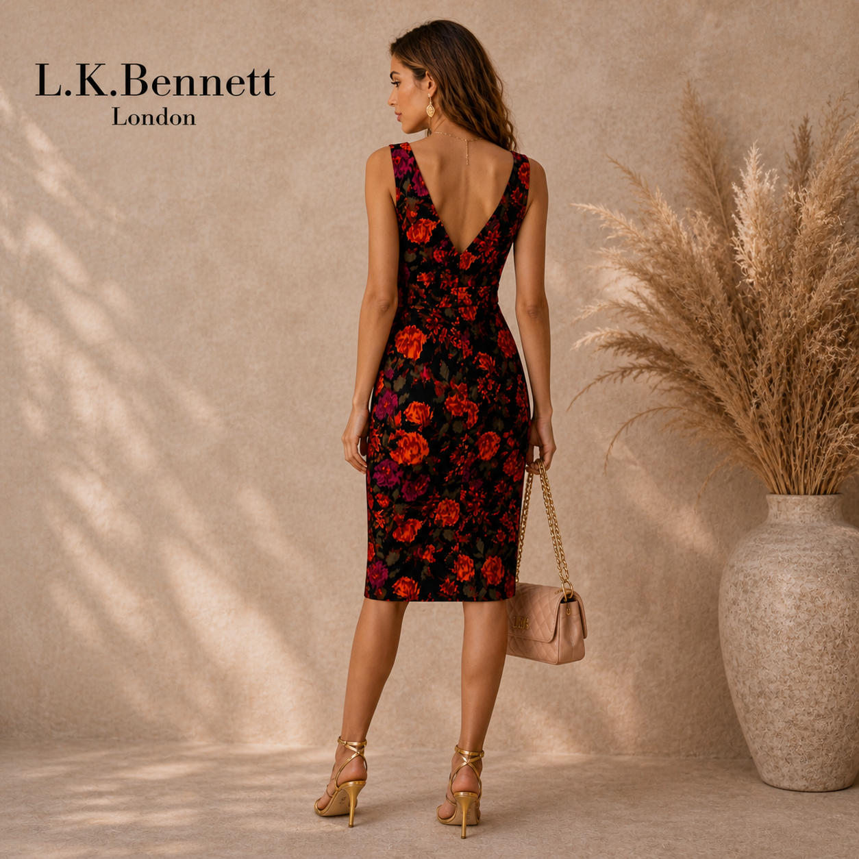L.K. Bennett Black Orange Silk Dress UK 8