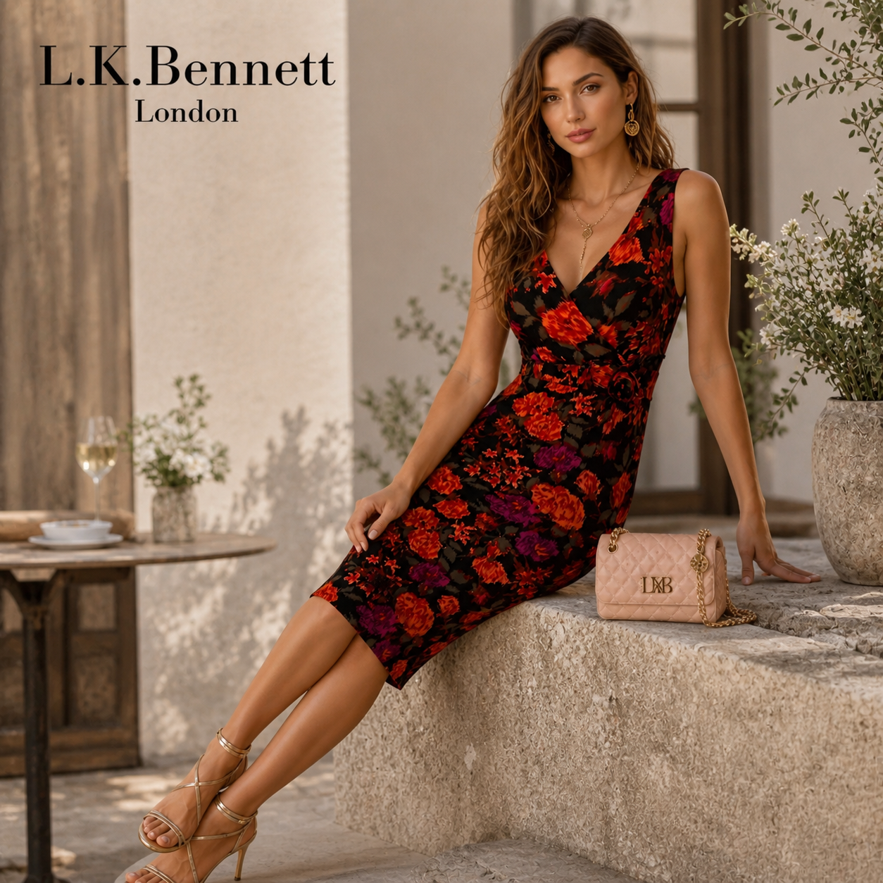 L.K. Bennett Black Orange Silk Dress UK 8