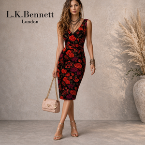 L.K. Bennett Black Orange Silk Dress UK 8