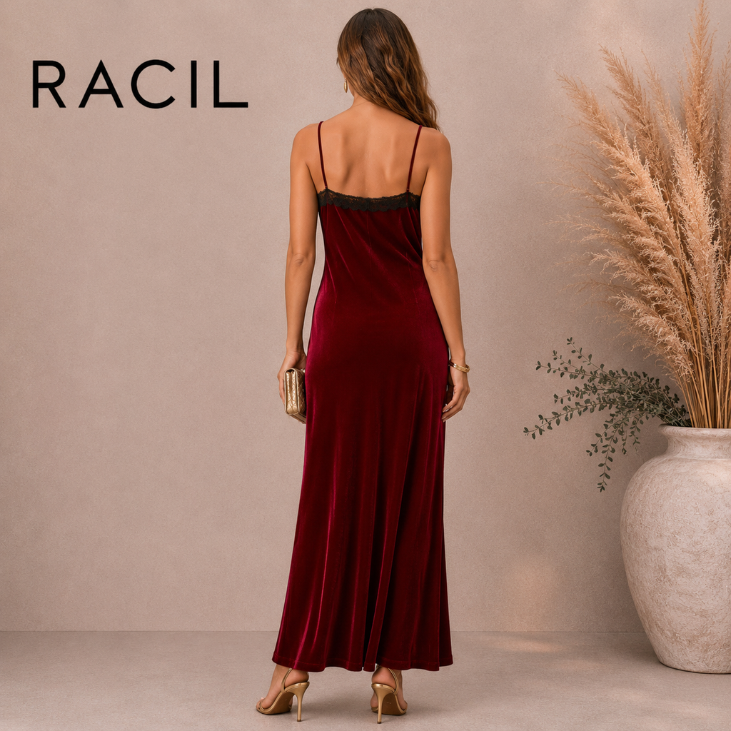 Racil Silk Blend Lace Trimmed Claret Red Velvet Dress UK 8