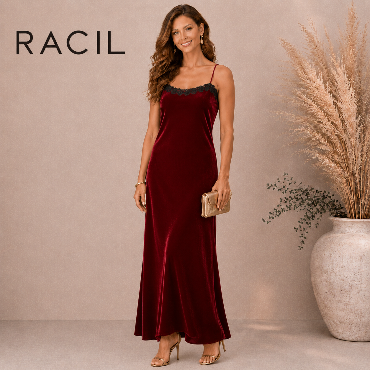 Racil Silk Blend Lace Trimmed Claret Red Velvet Dress UK 8