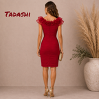 Tadashi Red Silk Sleeveless V Neck Ruffle Dress UK 6