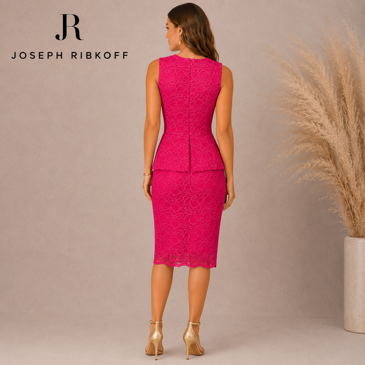 Joseph Ribkoff Vintage Pink Lace Peplum Dress UK 10