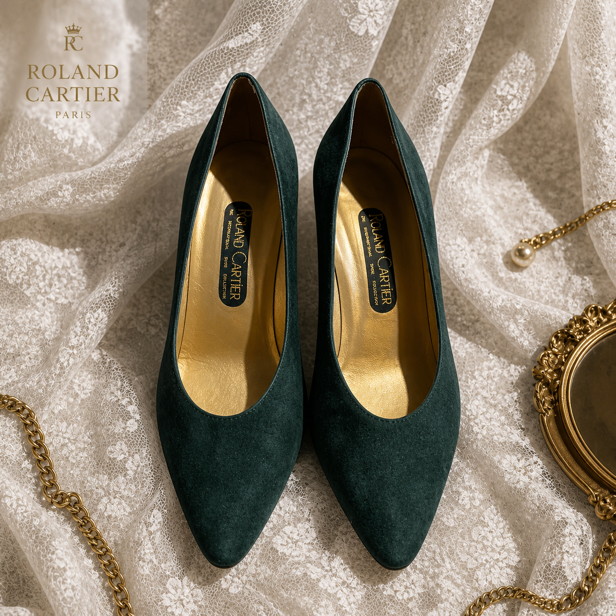 Roland Cartier Dark Green Suede Court Shoes UK 4